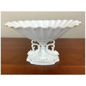 LENOX Vintage Neptune Footed Centerpiece Aquarius Dolphin Pedestal Bowl 24k EUC